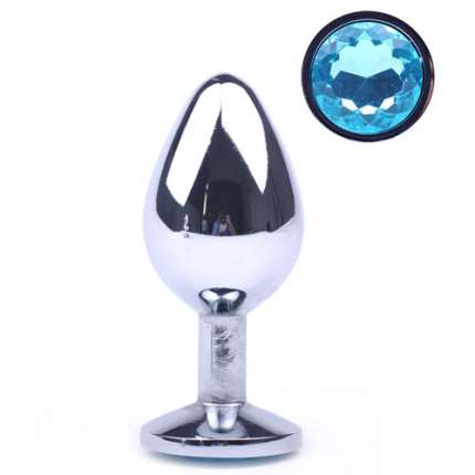 Plug Anal Metálico com Jóia Azul 8 cm,243028