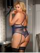 Body Lace Deluxe Lace Satin Blue Size Large