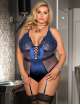 Body Lace Deluxe Lace Satin Blue Size Large