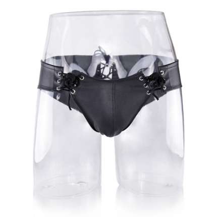 Cueca Homem Couro Sintético Laços Preto,339022