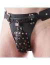 Cinto de Castidade Masculina de Couro com Harness para Plug Anal